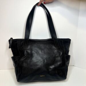Fossil Mimi Black Pebbled Leather Shopper Tote Shoulder Bag Womens Purse